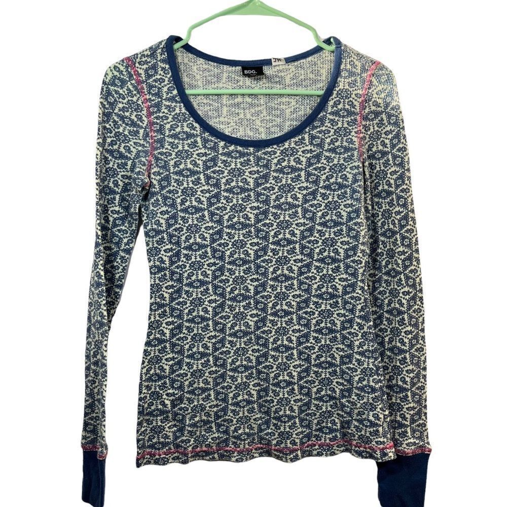 Bdg Blue and White Long Sleeved Top